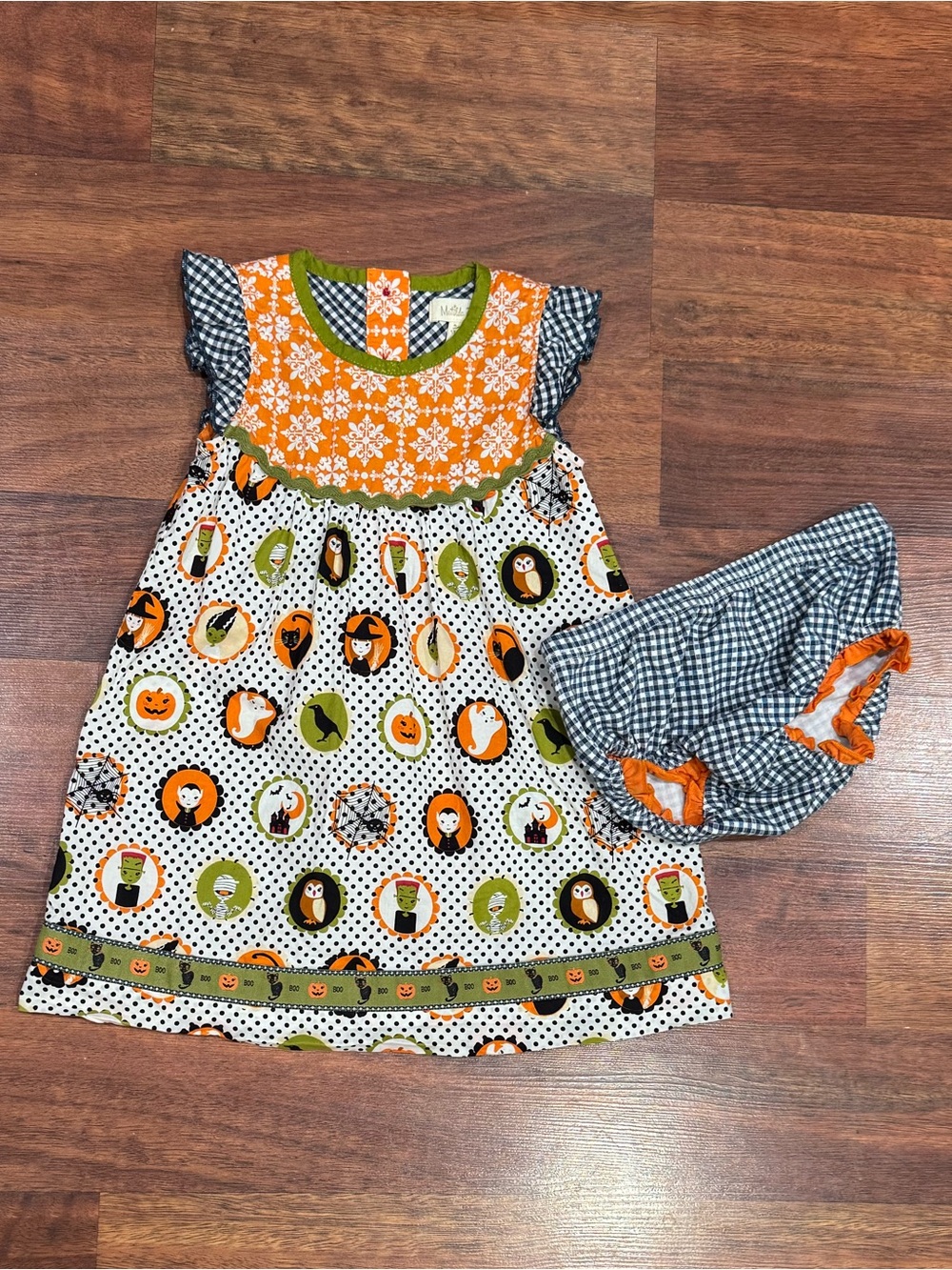 Matilda Jane - Halloween Dress with Ghosts, Cats, Witches and Gingham Bloomer